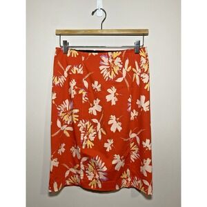 LYSSE Pencil Skirt Womens Medium Red Orange Floral Pull on Knee Length Shapewear